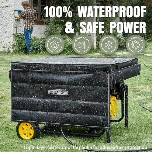 GenArmor Generator Covers While Running, 100% Waterproof Heavy Duty Tarps Generator Tent, Portable Outdoor Generator Enclosure for Most 4000w~13000w Generators, Black