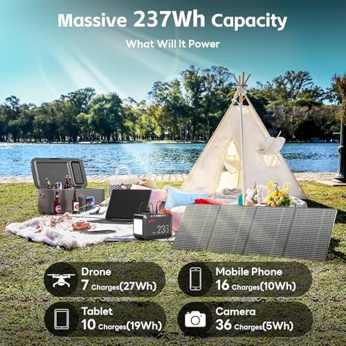 POWSTREAM 300W Solar Generator Power Station - 236Wh Portable Power Station with 60W Foldable Solar Panel Included, Pure Sine Wave Power Supply for Camping Emergency Home Blackout