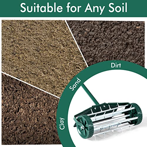 Happytools Rolling Lawn Aerator, Grass Dethatching Manual Aeration Tool with 50 Inch Handle & Fender, Gardening Lawn Care Aerators for Yard Garden Lawn