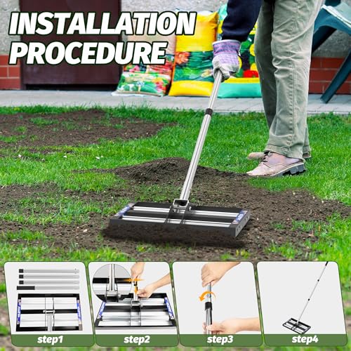 Updated Lawn Leveling Rake with Aluminum Rollers, Stainless Steel 17