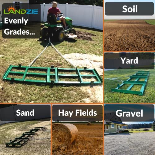 LANDZIE 4FT Drag Harrow Driveway Grader, 52 LB Heavy-Duty Tow-Behind Lawn Rake, Gravel Driveway Drag, Lawn Leveling, Landscape, and Power Rake for Land Leveling