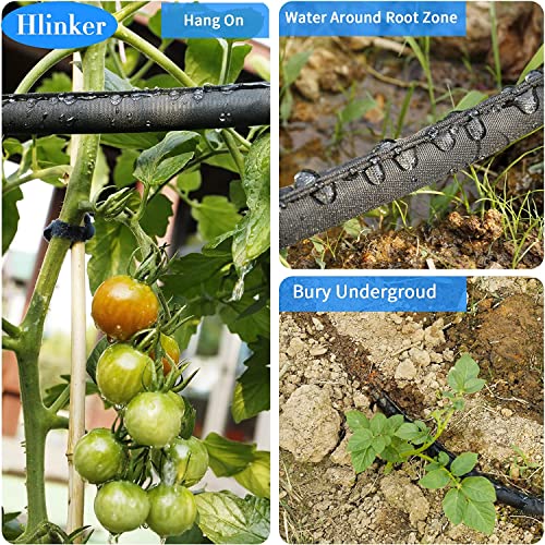 Hlinker 2025 Flat Soaker Hose 100 ft (50ft 2Packs) with Stake for Garden, Linkable Drip Hose Diy Automates Garden Irrigation System Saving 88% Water, Dual-layer Leak-free Design Water Hose with Holes