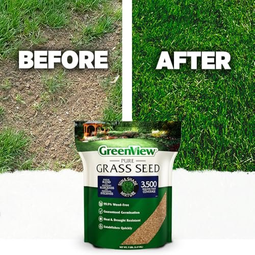 GreenView Pure Grass Seed Sun & Shade Mixture, 3 lb. Bag – Covers up to 1,500 sq. ft.
