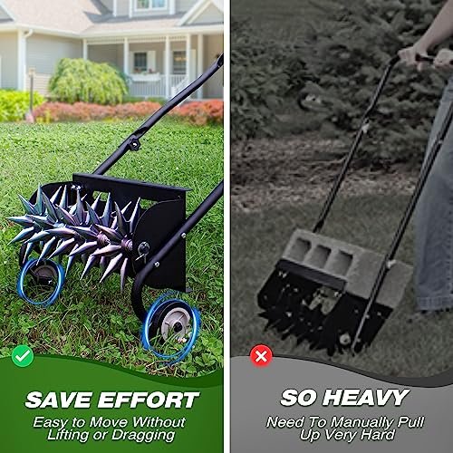 Suchtale 18-Inch Push Spike Aerator, Heavy Duty Rolling Lawn Aerator, Rotary Spike Lawn Aerator, Manual Aeration Equipment with Steel Handle, Suitable for Lawns, Garden, and Yard Grass Aeration