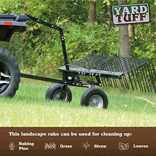 Yard Tuff Tow Behind Lawn Sweeper 60-inch Rake for ATV or Tractor with 12