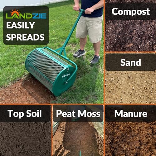 LANDZIE - The Original 24 Inch Compost and Peat Moss Spreader Roller - Top Soil, Sand, Manure, Mulch, Top Dressing Lawn and Garden Spreader