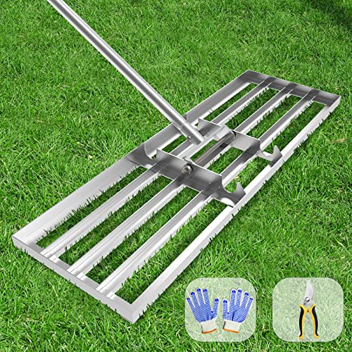 Dremmt Lawn Leveling Rake 30x10 inch, (Professional-Grade) Lawn Leveler Tool with Stainless Steel Handle Rakes for Lawns Heavy Duty Landscape Rake for Backyard, Garden, Golf Course, Farm, Pasture - best lawn levelling rake