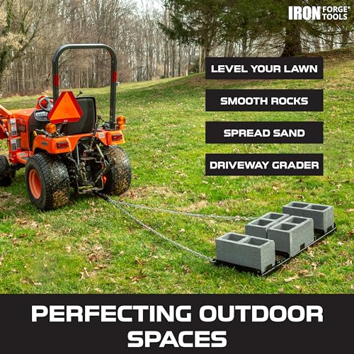 Iron Forge Tools Drag Harrow - Driveway Pull Behind Grader - Lawn Tractor Attachments for Tractor, ATV, UTV, Mower, ATV - 4 Feet Heavy Gauge Welded Steel - Powder Coated - Black