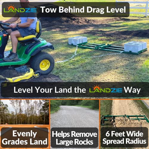 LANDZIE 6FT Drag Harrow Driveway Grader, 60 LB Heavy-Duty Tow-Behind Lawn Rake, Driveway Drag, and Power Rake for Gravel, Landscaping, and Lawn Leveling