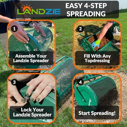 LANDZIE - The Original 24 Inch Compost and Peat Moss Spreader Roller - Top Soil, Sand, Manure, Mulch, Top Dressing Lawn and Garden Spreader