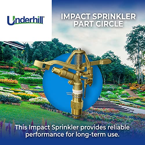 Underhill Impact Sprinkler Head, Heavy Metal, 1 1/4-Inch MPT Part Circle, Brass, 78-Foot, 1-Inch Drive Nozzle, 1/8-Inch Close-in Nozzle, SI125P