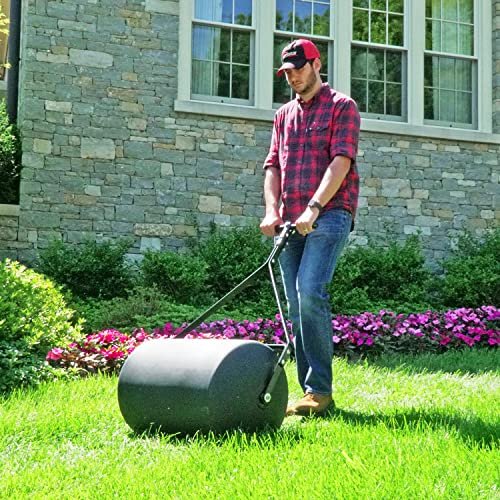 Brinly PRC-241BH-A 270 lb. Combination Push/Tow Poly Lawn Roller with Easy-Turn Tethered Plug, 18 by 24