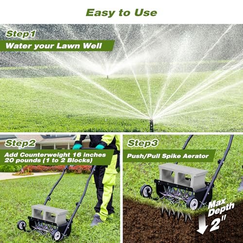Suchtale 18-Inch Push Spike Aerator, Heavy Duty Rolling Lawn Aerator, Rotary Spike Lawn Aerator, Manual Aeration Equipment with Steel Handle, Suitable for Lawns, Garden, and Yard Grass Aeration