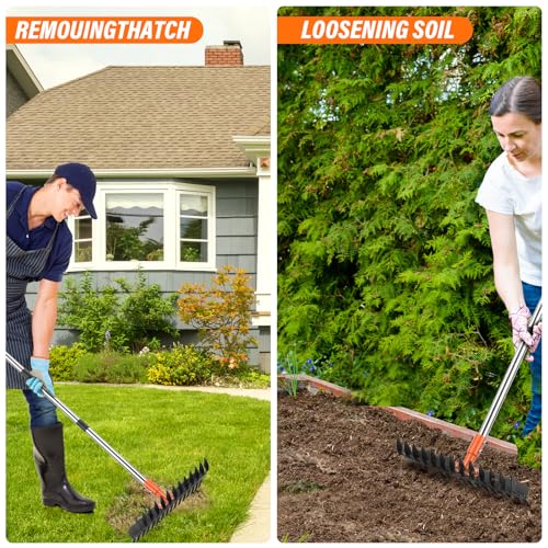 DigiGlow 57-Inch Thatch Rake - Professional Dethatcher & Soil Aerator with 15