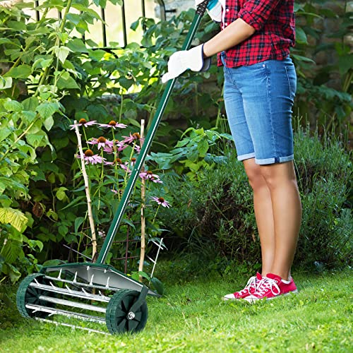 Happytools Rolling Lawn Aerator, Grass Dethatching Manual Aeration Tool with 50 Inch Handle & Fender, Gardening Lawn Care Aerators for Yard Garden Lawn