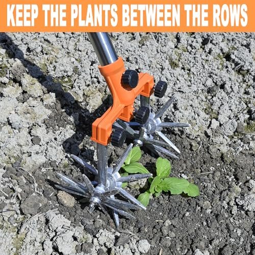 BARAYSTUS Rotary Cultivator Garden Rotary Tiller Adjustable Stainless Steel Poles Hand Tiller for Soil Mixing or Reseeding Grass Lawn Tiller Total Length 57 Inch