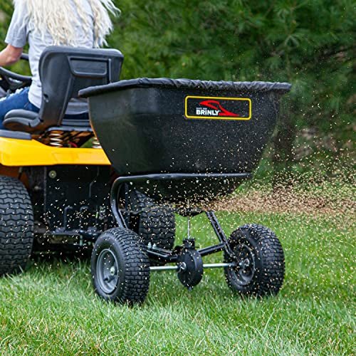 Brinly BS361BH-A Deluxe Tow Behind Broadcast Spreader with Extended Easy-Reach Handle and Weatherproof Cover, 175 lb.