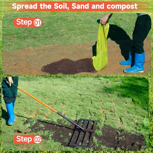 Lawn Leveling Rake-Lawn Leveling Tool-30” x 10” Ground Plate-78” Extra Long Handle for Yard Garden Lawn