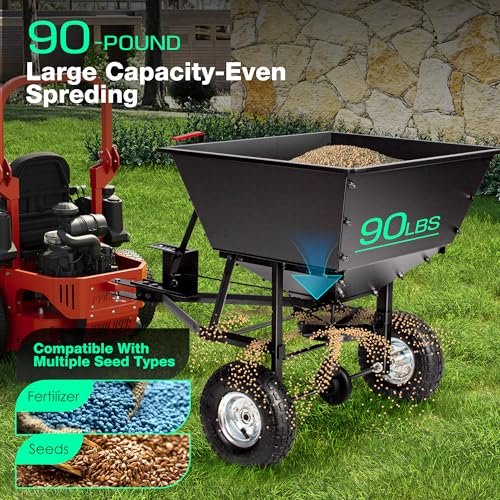 Suchtale Tow-Behind Broadcast Spreader, 90 lbs Capacity, Heavy Duty Fertilizer and Seed Spreader with Adjustable Flow Control Lever,10
