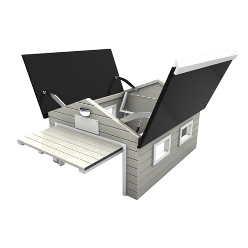 Auto-Mow Lawnmower Garage Storage Shed - My Robot Home Plus, 43x37x29in, Fits 90 Percent of Robotic Mowers (Grey & White)