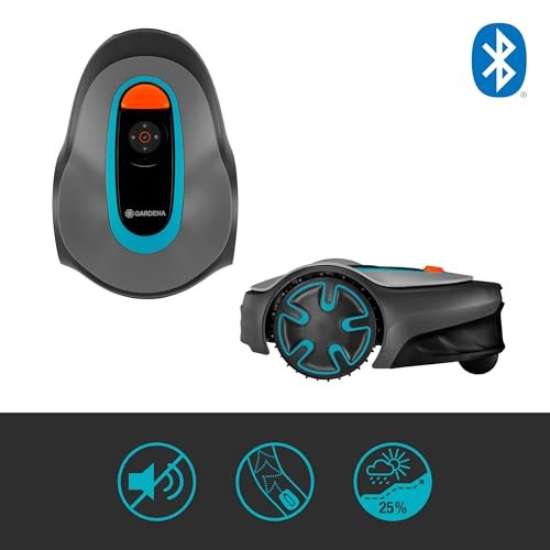 GARDENA 15202-20 SILENO Minimo - Automatic Robotic Lawn Mower, with Bluetooth app and Boundary Wire, one of The quietest in its Class, for lawns up to 5400 Sq Ft, Made in Europe, Grey