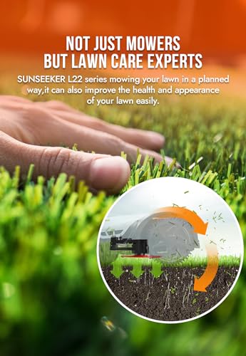 Sunseeker L22 Plus Robotic Lawn Mower 0.6 Acre/ 26,000 Sq.Ft, with Mapping Function and App Control, Only 52 db,Rain Sensor & Boundary Wire, Battery & Charger Included, Black & White