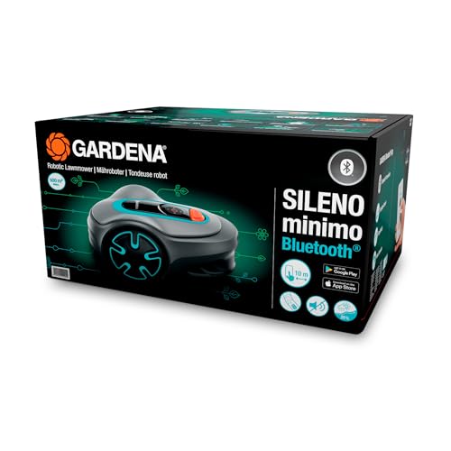 GARDENA 15202-20 SILENO Minimo - Automatic Robotic Lawn Mower, with Bluetooth app and Boundary Wire, one of The quietest in its Class, for lawns up to 5400 Sq Ft, Made in Europe, Grey