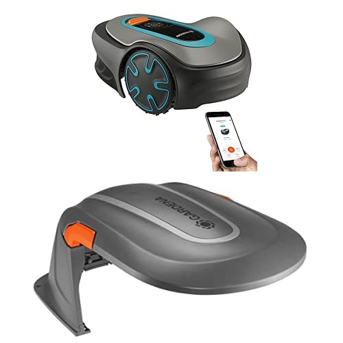 GARDENA 15202-41 SILENO Minimo - Automatic Robotic Lawn Mower with Free Garage, Bluetooth app and Boundary Wire, The quietest in its Class, for lawns up to 5400 Sq Ft, Made in Europe