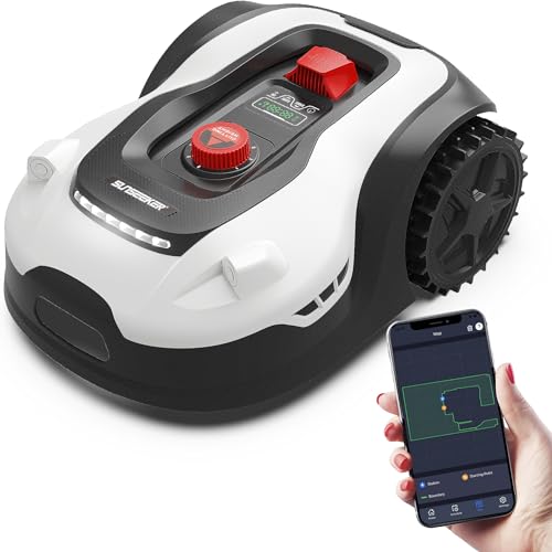 Sunseeker L22 Plus Robotic Lawn Mower 0.6 Acre/ 26,000 Sq.Ft, with Mapping Function and App Control, Only 52 db,Rain Sensor & Boundary Wire, Battery & Charger Included, Black & White