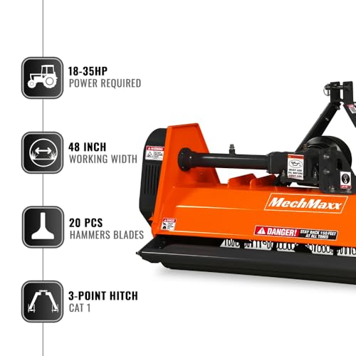 MechMaxx 48'' inch PTO Powered 3 Point Standard Duty Flail Mower for 15-35hp Tractor, Model EFS48