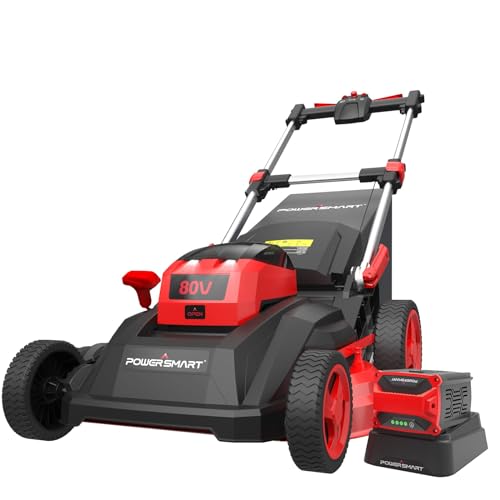 PowerSmart Lawn Mower - 80V Electric Lawn Mower, 26-Inch Electric Lawn Mower Cordless, Push Lawn Mower Lithium-Ion Dual-Force Cutting, Self Propelled Lawn Mower with 6.0Ah Battery & Charger for Garden