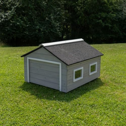 Auto-Mow Lawnmower Garage Storage Shed - My Robot Home Plus, 43x37x29in, Fits 90 Percent of Robotic Mowers (Grey & White)