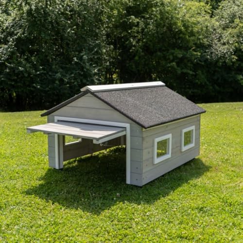 Auto-Mow Lawnmower Garage Storage Shed - My Robot Home Plus, 43x37x29in, Fits 90 Percent of Robotic Mowers (Grey & White)