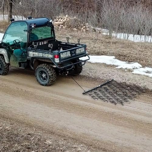 Field Tuff 6 by 4 Foot Tow Behind Heavy Duty Drag Harrow with Powder Coat Paint Finish for Patio, Garden, and Lawn Tractor Attachments, Black