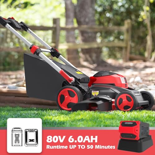 PowerSmart Lawn Mower - 80V Electric Lawn Mower, 26-Inch Electric Lawn Mower Cordless, Push Lawn Mower Lithium-Ion Dual-Force Cutting, Self Propelled Lawn Mower with 6.0Ah Battery & Charger for Garden