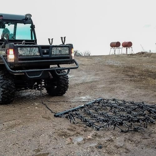 Field Tuff 6 by 4 Foot Tow Behind Heavy Duty Drag Harrow with Powder Coat Paint Finish for Patio, Garden, and Lawn Tractor Attachments, Black