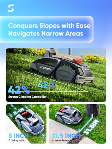Sunseeker V3 Wireless Robot Lawn Mower 0.15 Acre/ 6,400 Sq. Ft, One-Click Mowing Automatic Lawn Mower, Vision AI Smart Obstacle Avoidance, 42% Slopes, Low Noise, Multi-Zone Navigation, App Control