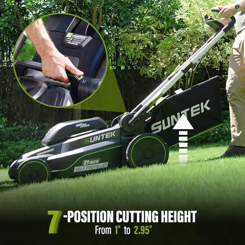 SUNTEK 40V 21-Inch Cordless Electric Lawn Mower, Digi-Brushless Self-Propelled Lawn Mowers, 2 x 4.0Ah Lithium-ion Battery and Rapid Charger Included, APP Compatible, SLM4521- Upgarded