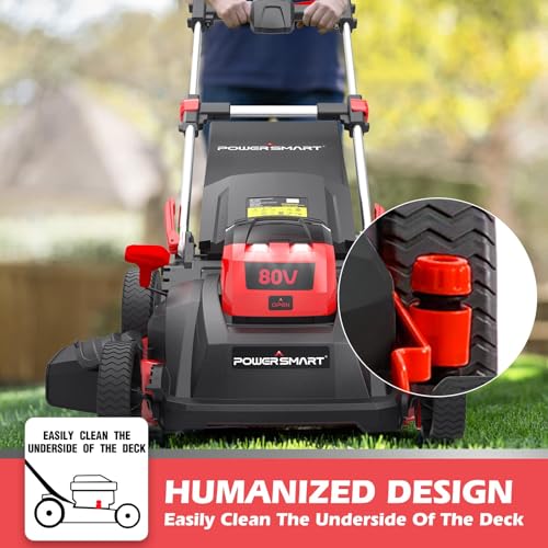 PowerSmart Lawn Mower - 80V Electric Lawn Mower, 26-Inch Electric Lawn Mower Cordless, Push Lawn Mower Lithium-Ion Dual-Force Cutting, Self Propelled Lawn Mower with 6.0Ah Battery & Charger for Garden