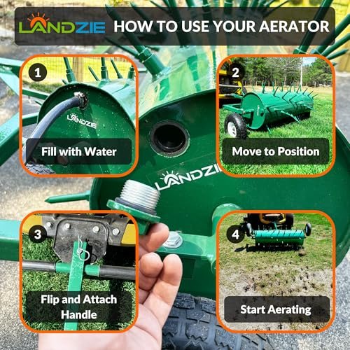 Landzie Tow Behind Aerator Lawn Tool - Pull Behind Aerator Lawn Aerator Roller Barrel Spike Aerator Lawn Roller Water Filled - Lawn Aerator Tool Aeration Tool for Lawn