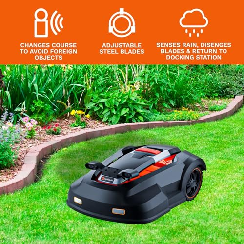 MowRo RM24PRO Robot Lawn Mower with Bluetooth App Control Ultrasonic Sensor Metal Plate 1/4 Acre 20 Degrees Slope for Small to Medium Yards