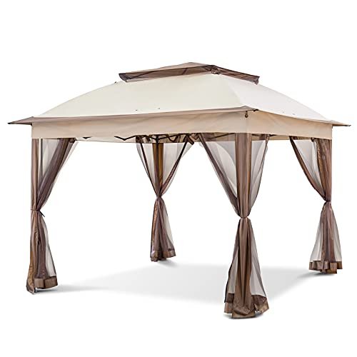 COOS BAY 11x11 Pop Up Instant Gazebo Tent with Mosquito Netting Outdoor Canopy Shelter with 121 Square Feet of Shade (Beige) - best gazebos