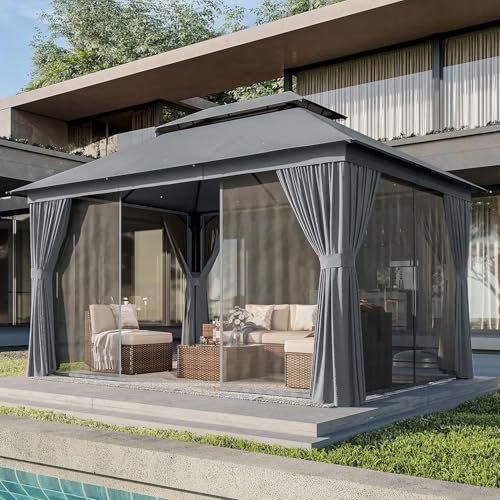 AOXUN Outdoor Gazebo for Patio 10x12, Metal Frame Canopy with Double Roofs, Heavy Duty Party Tent and Shelter with Mosquito Netting and Privacy Screen for Backyard, Lawn, Garden, Deck - best gazebos